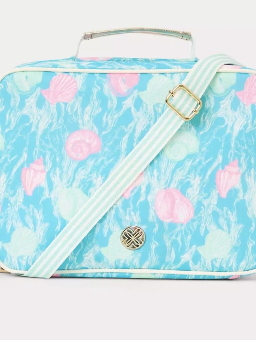 Lilly Pulitzer Aqua Crossbody Bag with Pink & Mint Shells/ BNWT